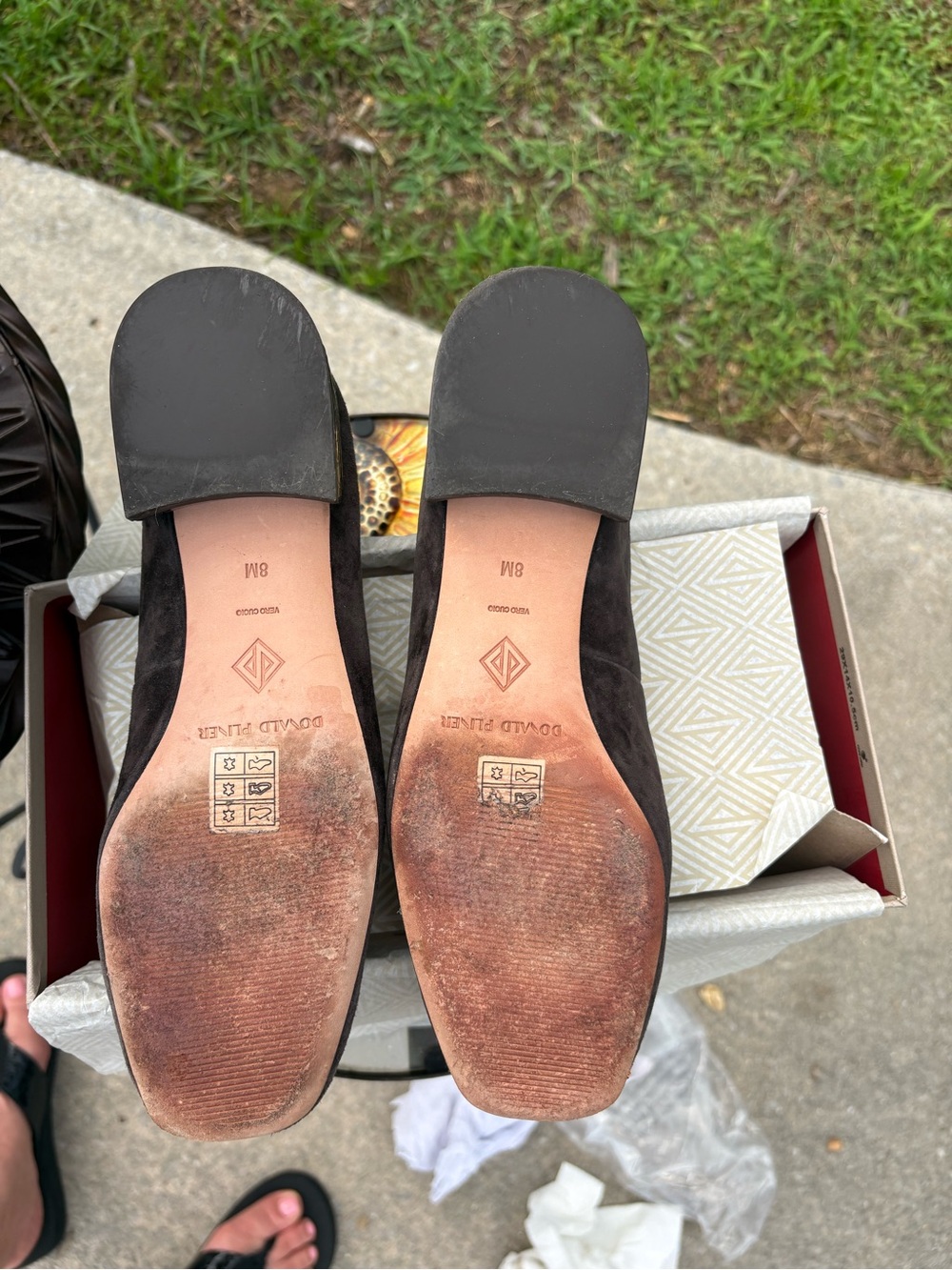 Donald J. Pliner Dark Brown Suede Square-Toe Flats With Croc Embossed Heels - Picture 5 of 6
